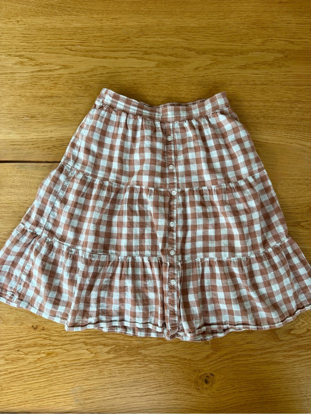 Back to School Old Navy Brown and White Gingham Tiered Button Front Skirt!